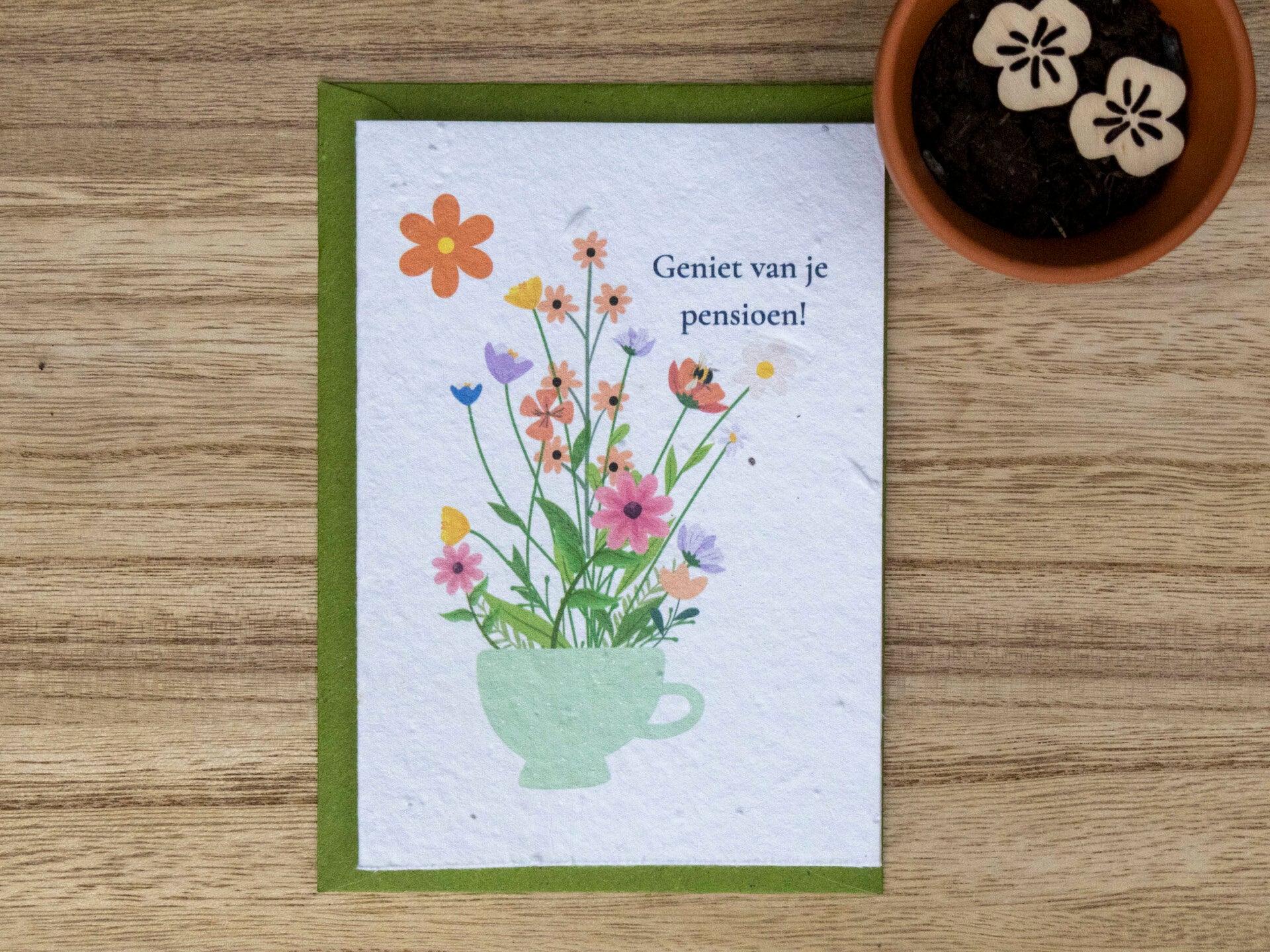 Wenskaart van bloeipapier - Pensioen "geniet van je pensioen"