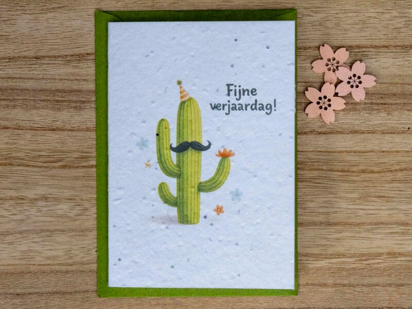 Wenskaart van bloeipapier - Verjaardag (cactus) 🌵