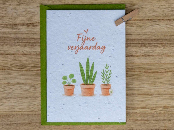 Wenskaart van bloeipapier - Verjaardag (plantjes) 🌿