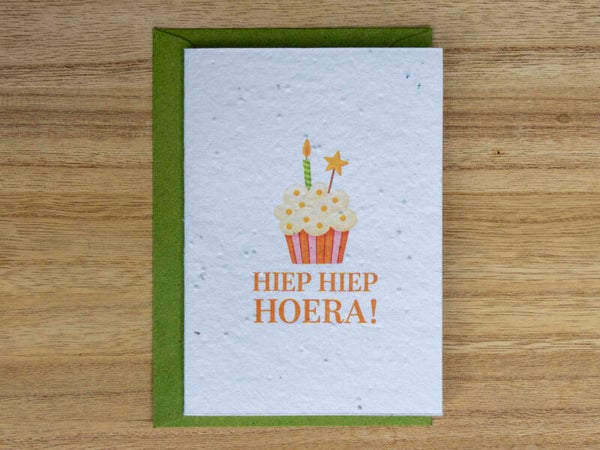 Wenskaart van bloeipapier - Hiep hiep hoera!