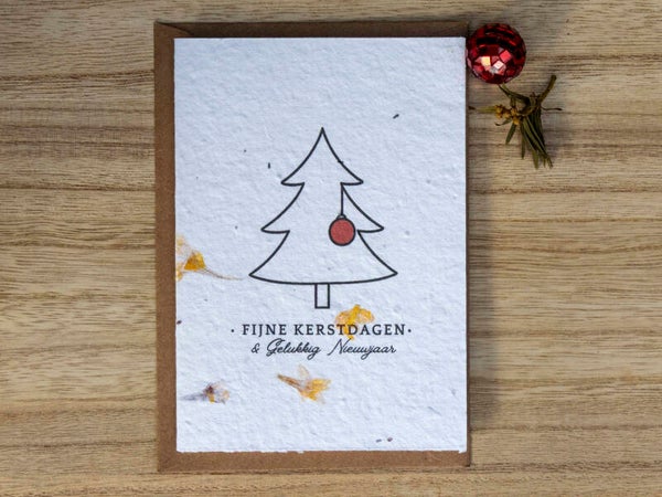 Kerstkaart op bloeipapier - Kerstboom met rode tint