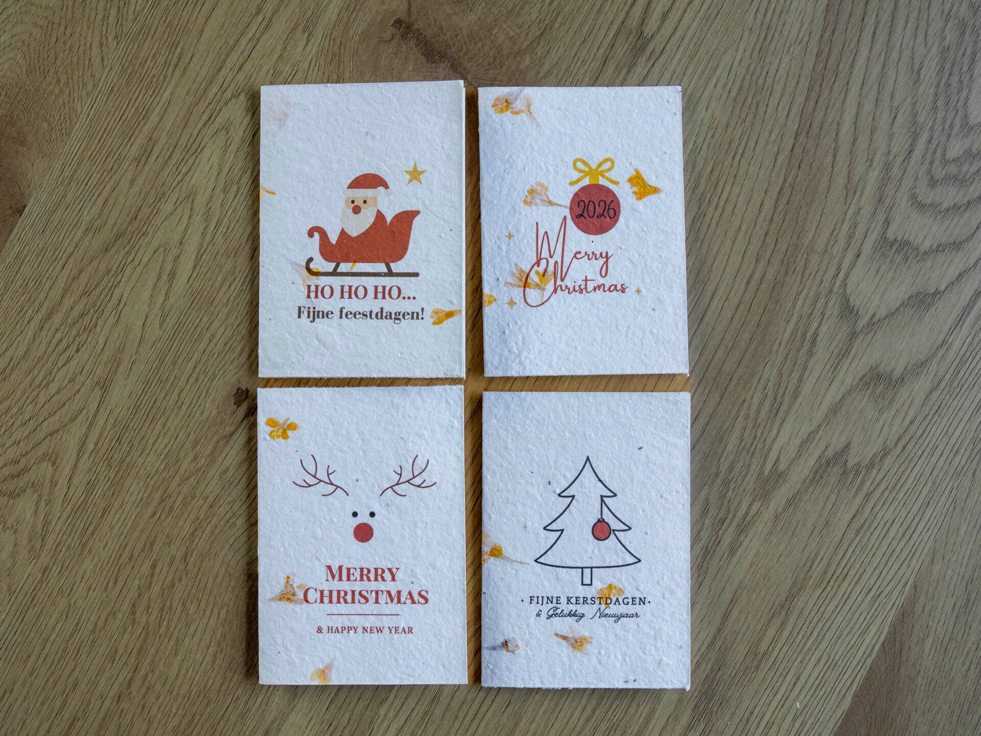 Set van Kerstkaarten – Rood kleurige bloeikaarten