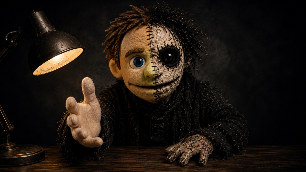 The realistic I Am HD character concept sitting beneath a lamp