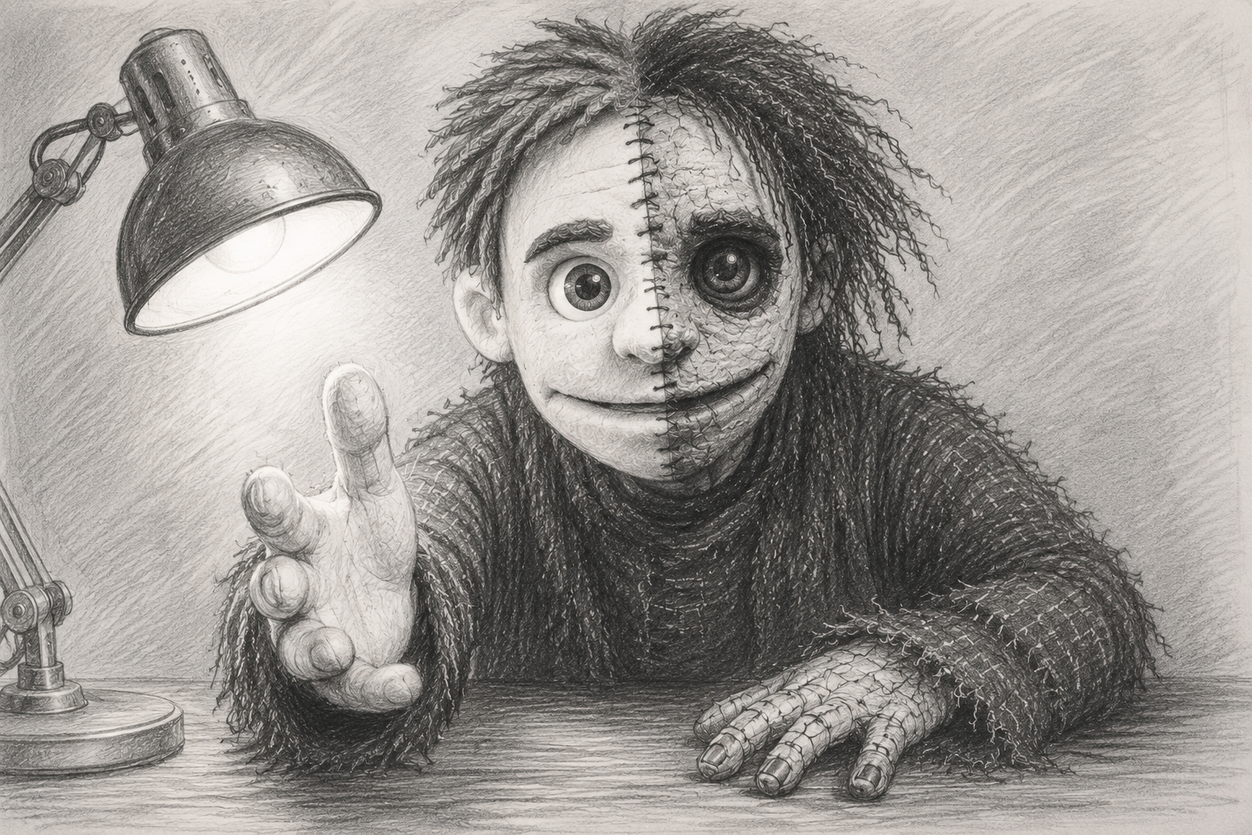 Developed pencil sketch for the I Am HD puppet project