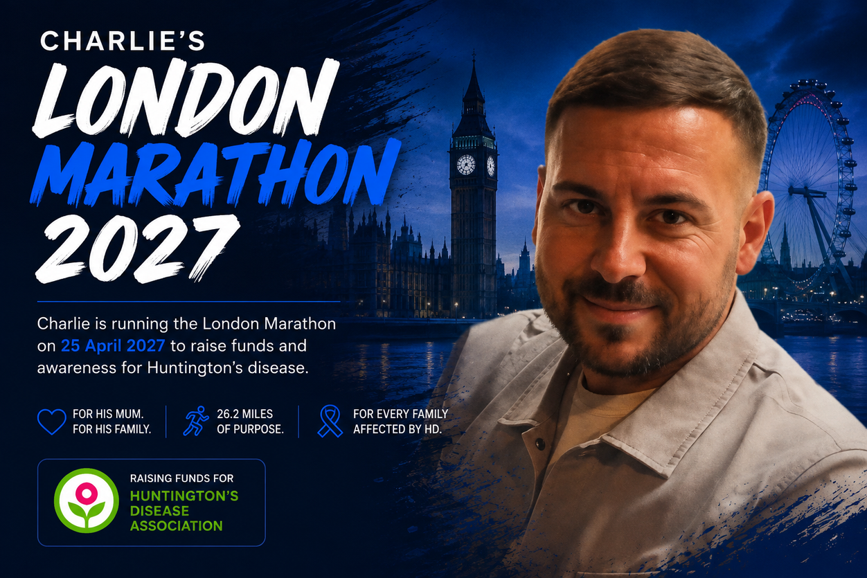 Charlie Lewis London Marathon 2027 Huntington's disease fundraiser
