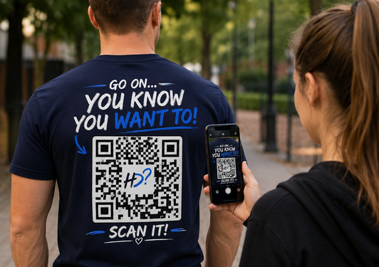 What Is HD awareness T-shirt showing its front and QR-code design