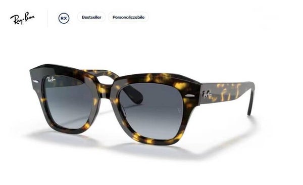 Ray-Ban State Street RB2186 133286 Havana Giallo 52 (L) – Occhiale da Sole Unisex con Lenti Grigio Blu Sfumato