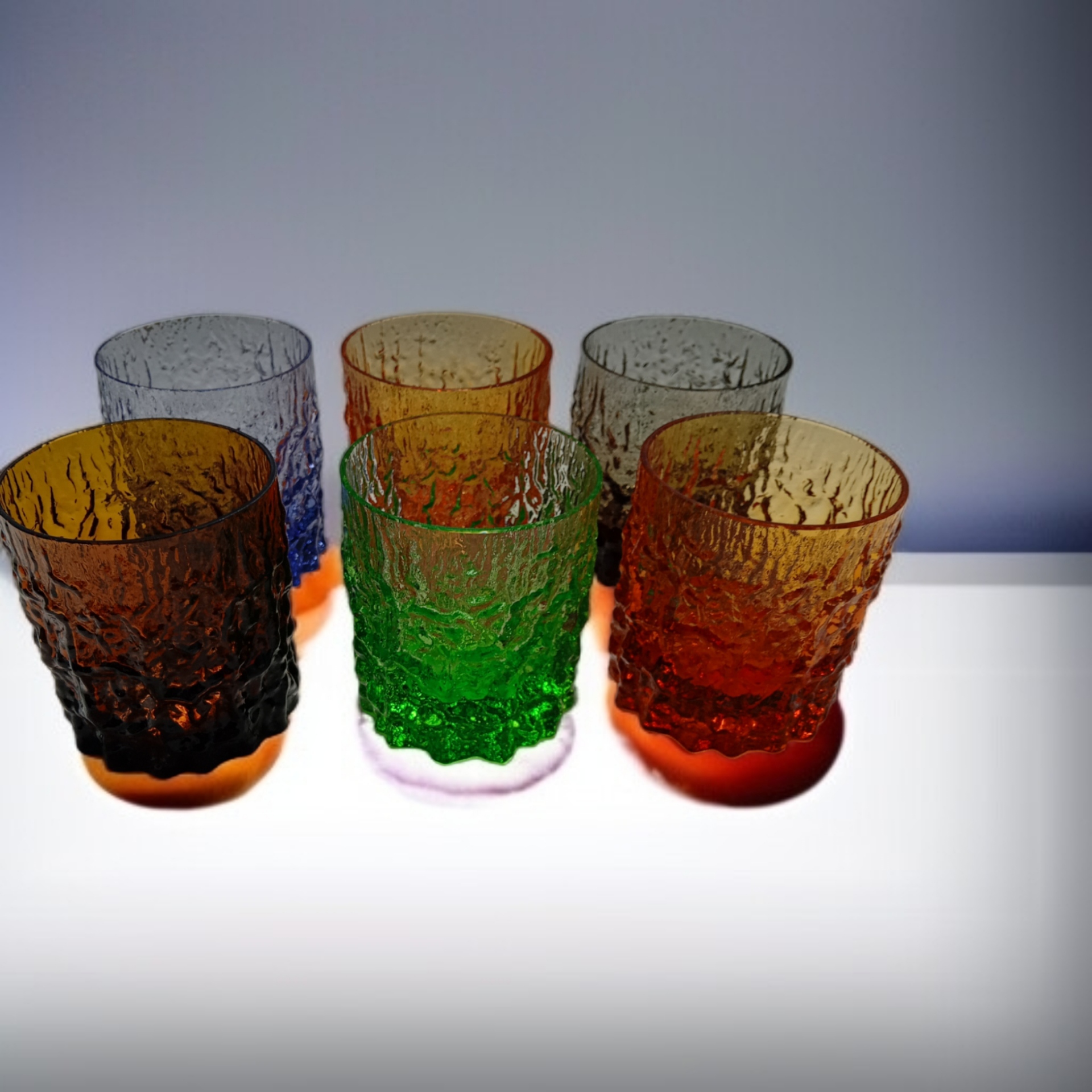 Geoffrey Baxter gekleurde design ijs/schors glazen