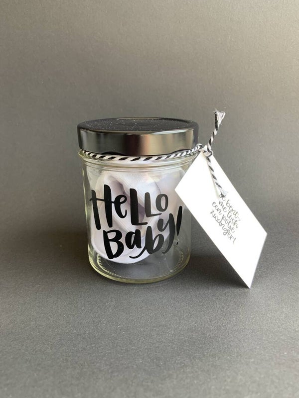 Glazen Cadeaupotje |  Hello Baby | met slofjes