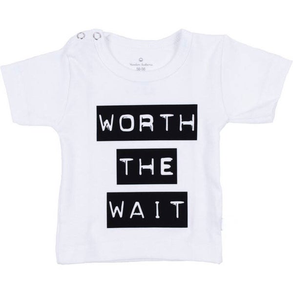 T-Shirt  | Wit | Het wachten waard | 50-56