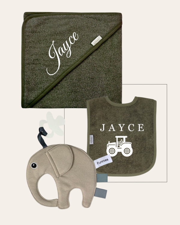 Geschenkset  | Jayce | Funnies Badcape | Slabbetje Forest Green|