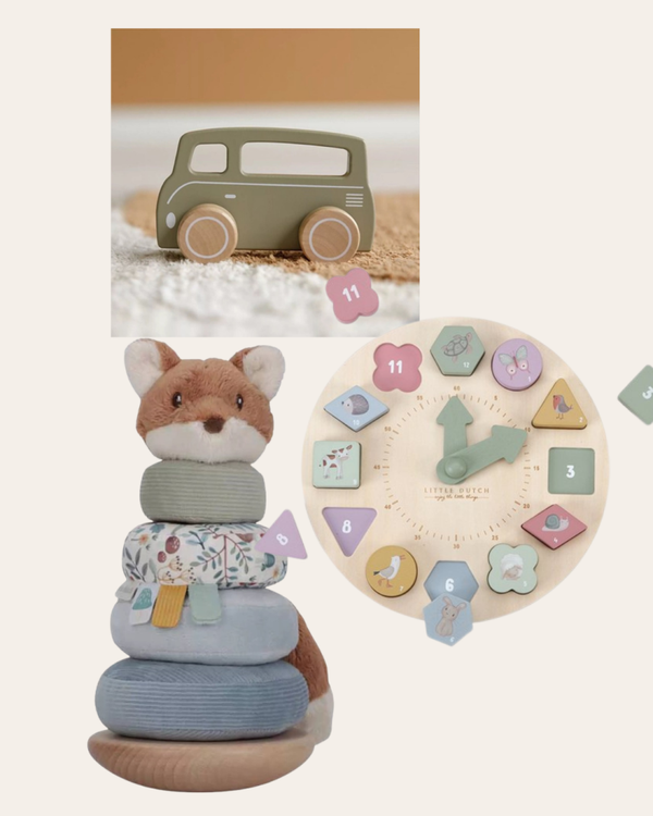 Geschenkset Little Dutch | Klok | Stapeltoren | Houten busje