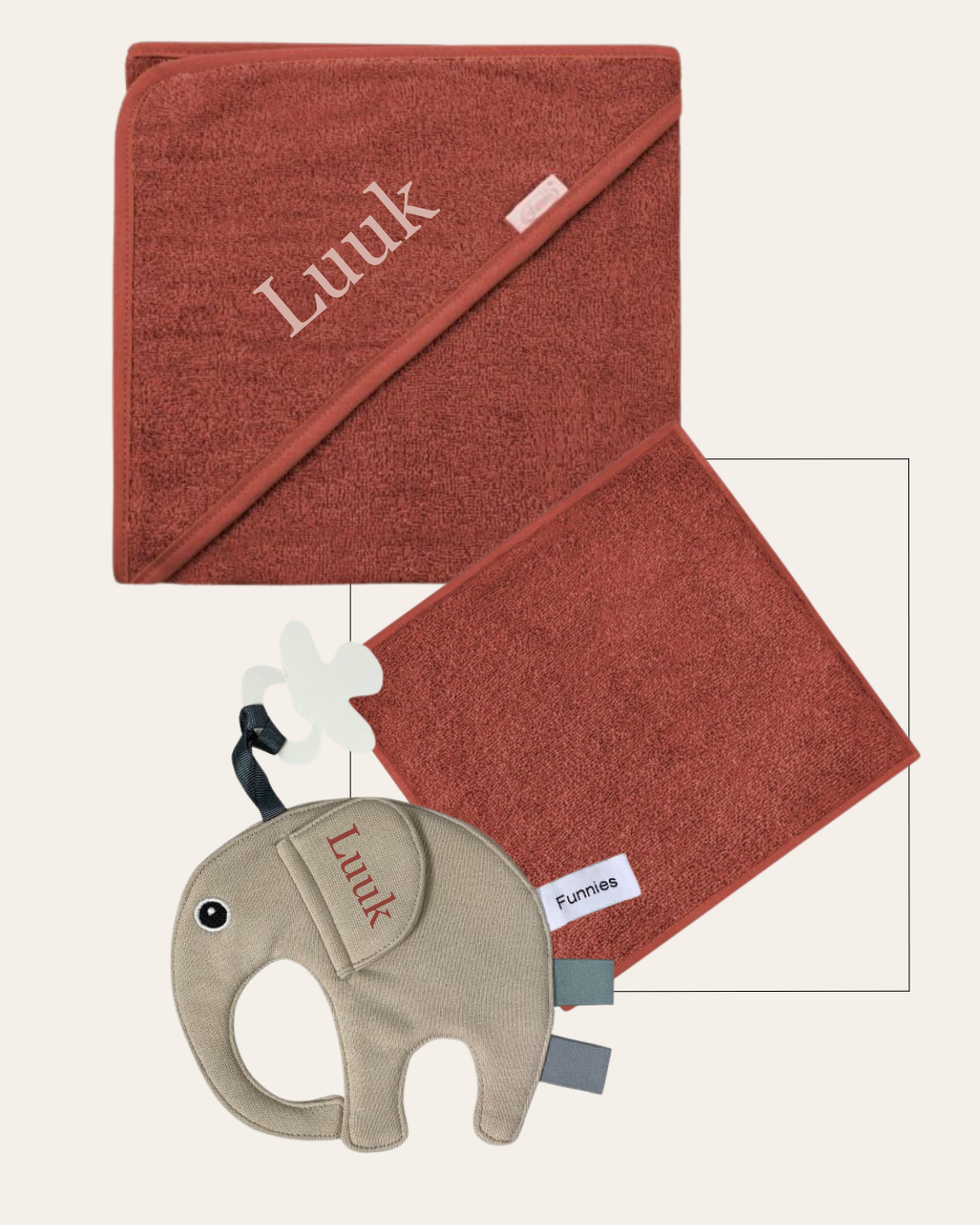 Geschenkset | Luuk | Funnies Speendoekje Ollie | Spuugdoekje | Badcape