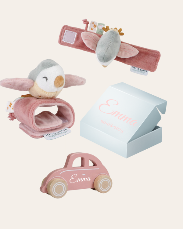 Geschenkset | Polsrammelaar | Pink Auto Little Dutch
