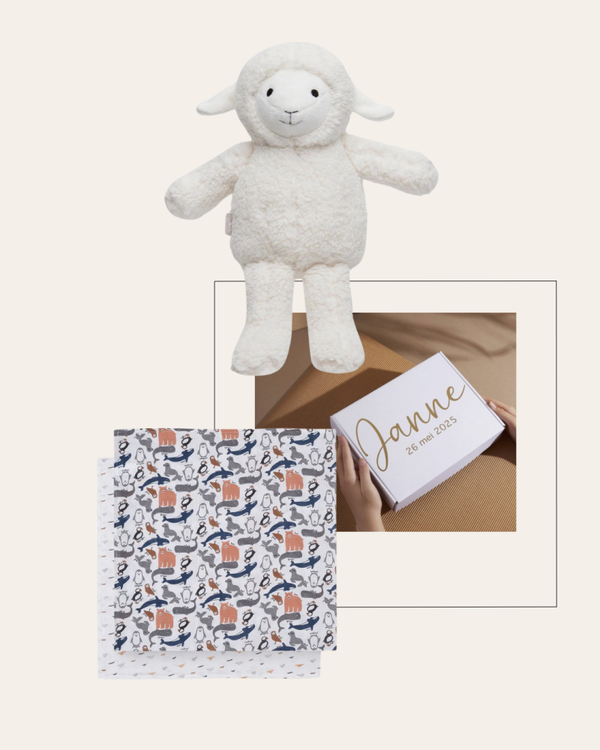 Geschenkset | Knuffel Schaap | Hydrofiele Doeken Large | Polar | afm. 115 x 115