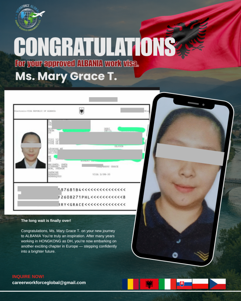 Congratulation Ms Tan for your approved visa in ALBANIA 