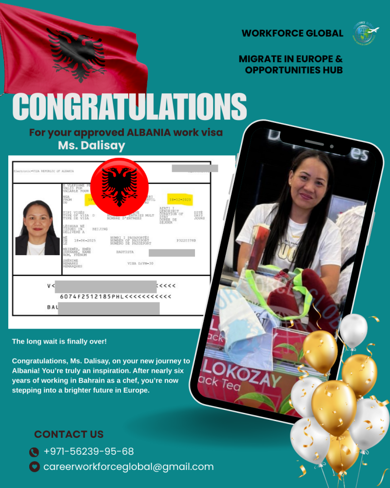 Congratulation Ms Dalisay for your approved visa in ALABANIA 