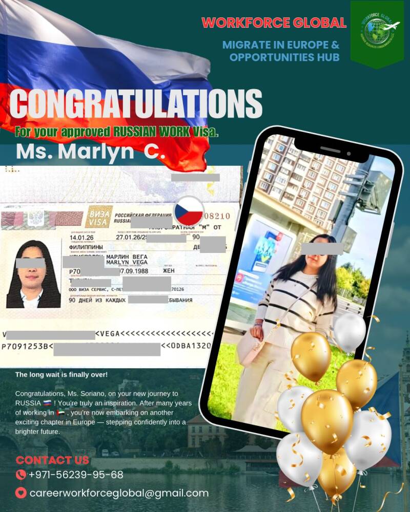 Congratulation Ms Marlyn C. for your approved visa in RUSSIA