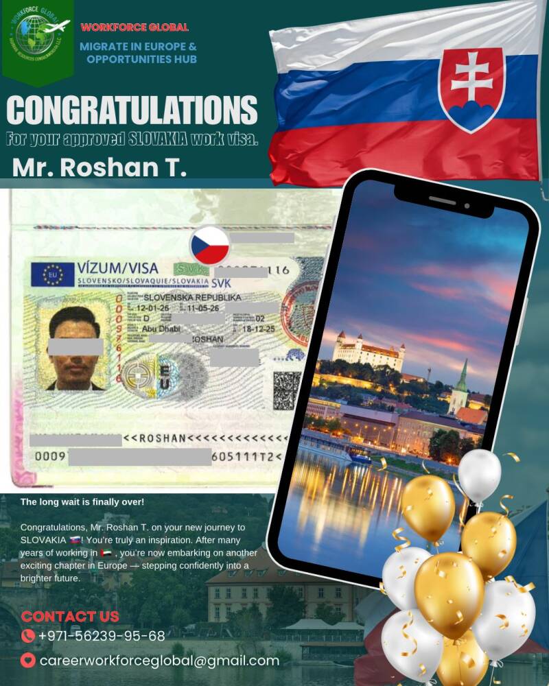 Congratulation Mr. Roshan T from Nepal for your approved visa in SLOVAKIA