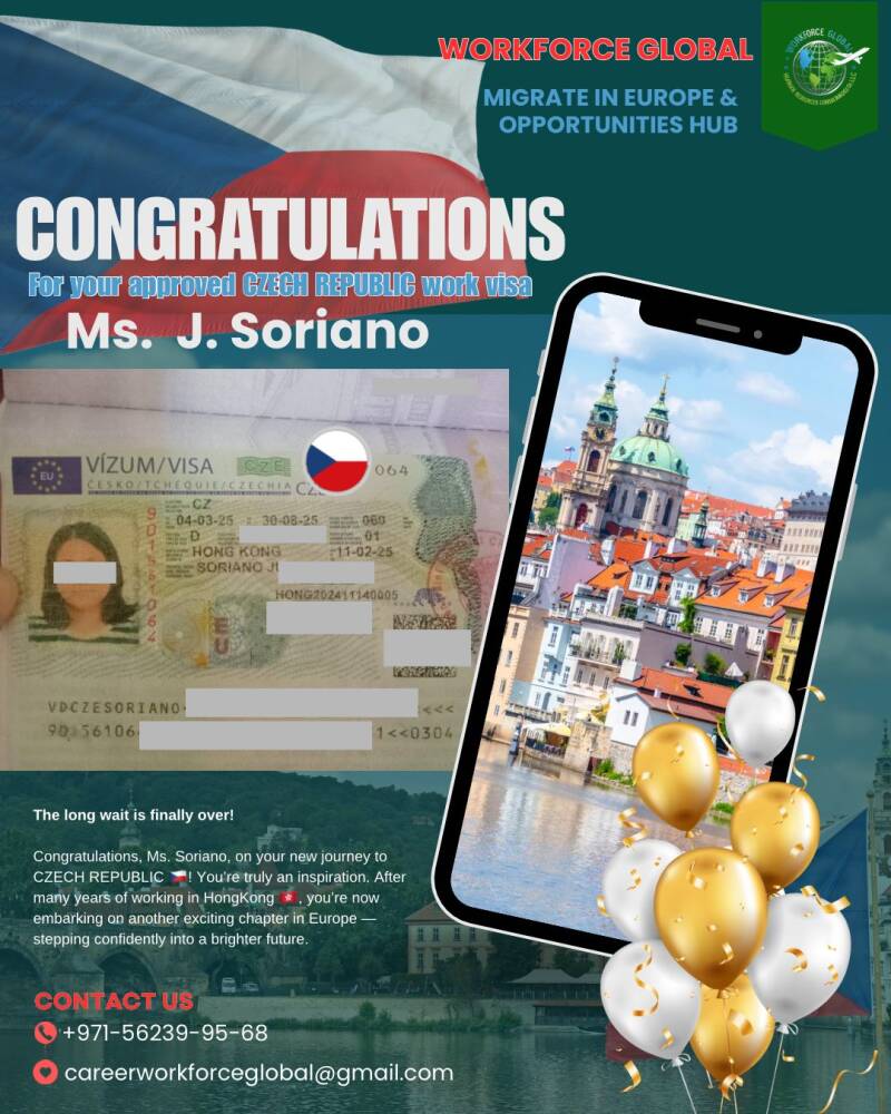 Congratulation Ms J. Soriano for your approved visa in CZECH REPUBLIC