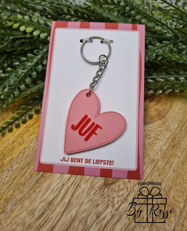 Hartvormige sleutelhanger juf