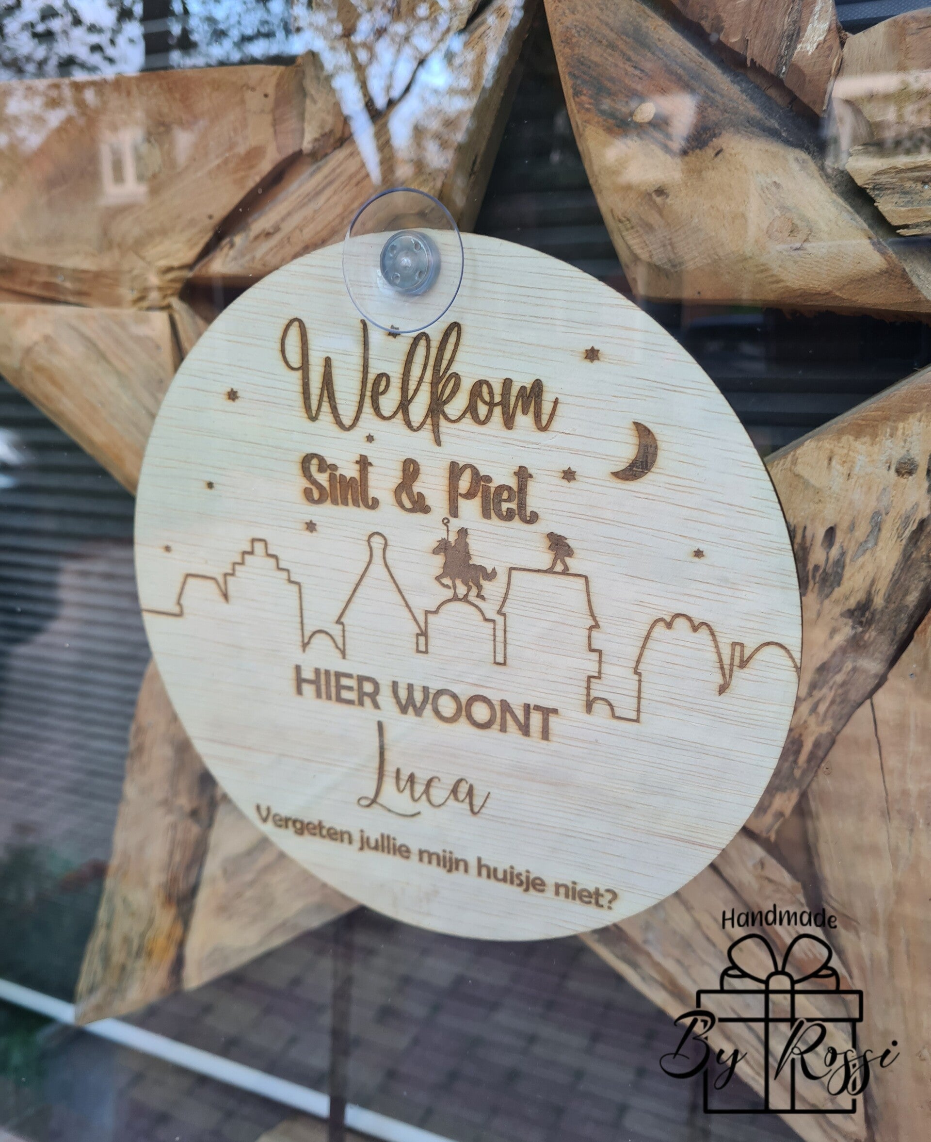 Welkom Sint & Piet – gepersonaliseerde houten raamcirkel