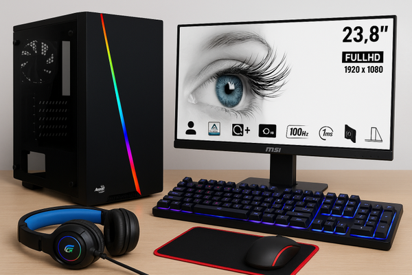 Gaming Set: AMD Ryzen 5 5600GT | A520M-A PRO | 16GB DDR4 | 500GB SSD | PSU 600W | Aerocool behuizing | MSI Pro 24 monitor|  Gembird 4-in-1 RGB