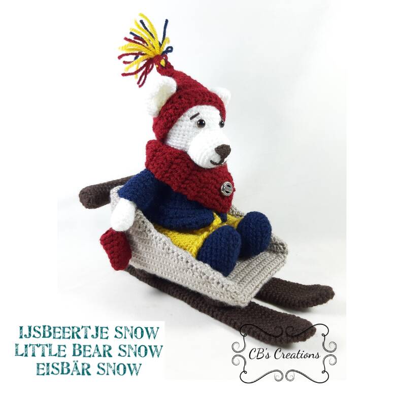 IJsbeer snow en slee, haakpatroon knuffel