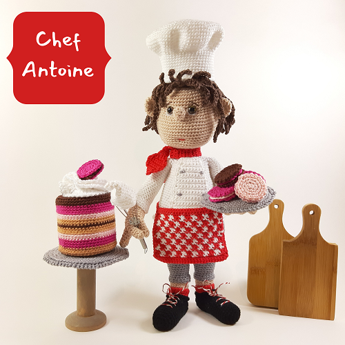 Chef Antoine amigurumi haakpatroon kok en taartjes