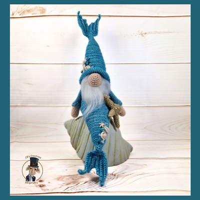 Een zeemeergnome met een baard van nep bont