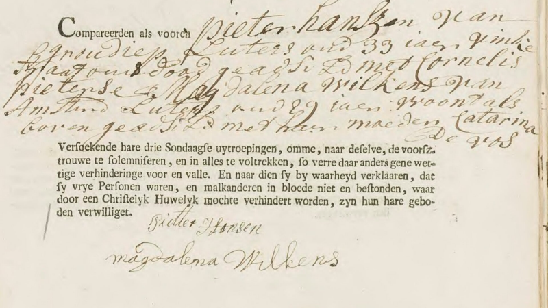 Ondertrouw Pieter Hansen en Magdalena Wilkens