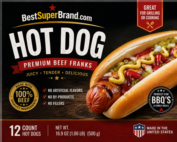 Hot Dogs, Beef (12 per pack).