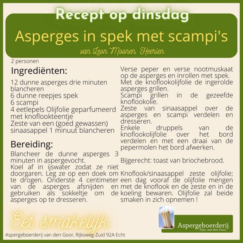 asperges in spek met scampi's
