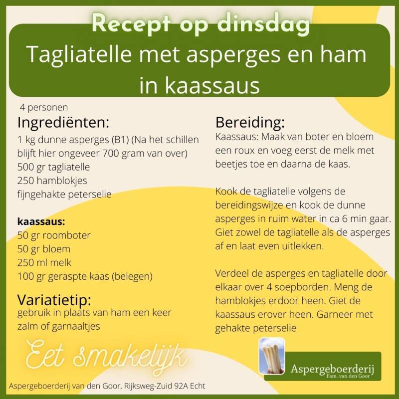 tagliatelle met asperges en ham in kaassaus