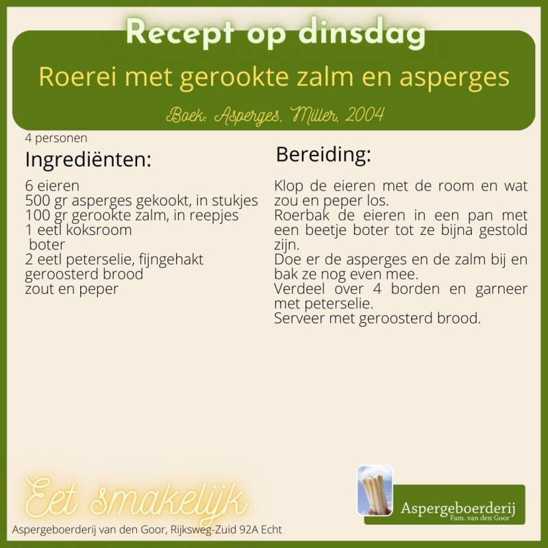 recept roerei met gerookte zalm en asperges