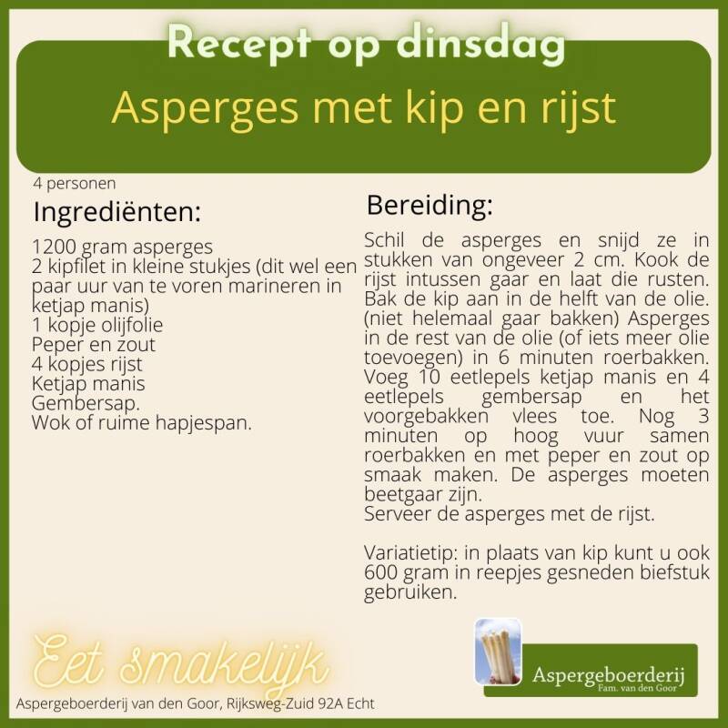recept asperges met kip en rijst