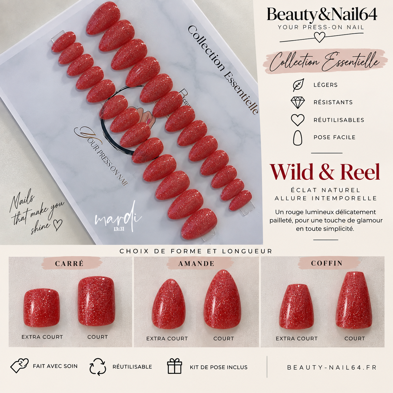 Press on Nail Ruby Sparkle — Collection Essentielle | Édition Éphémère - Universel