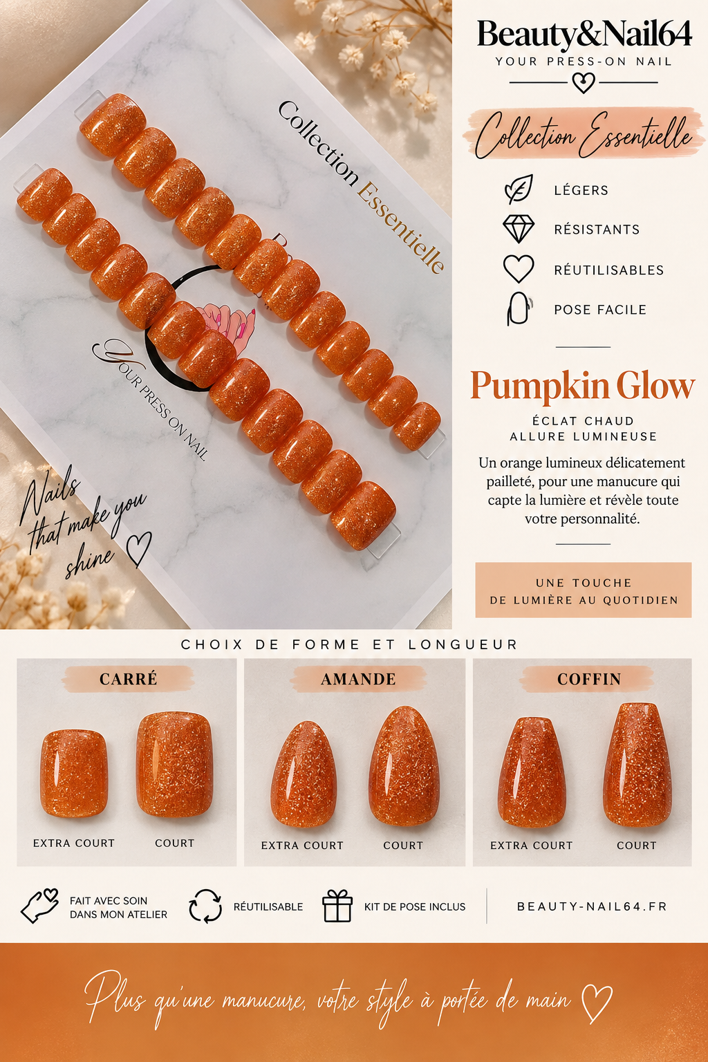 Press on Nail Pumpkin Glow — Collection Essentielle - Universel