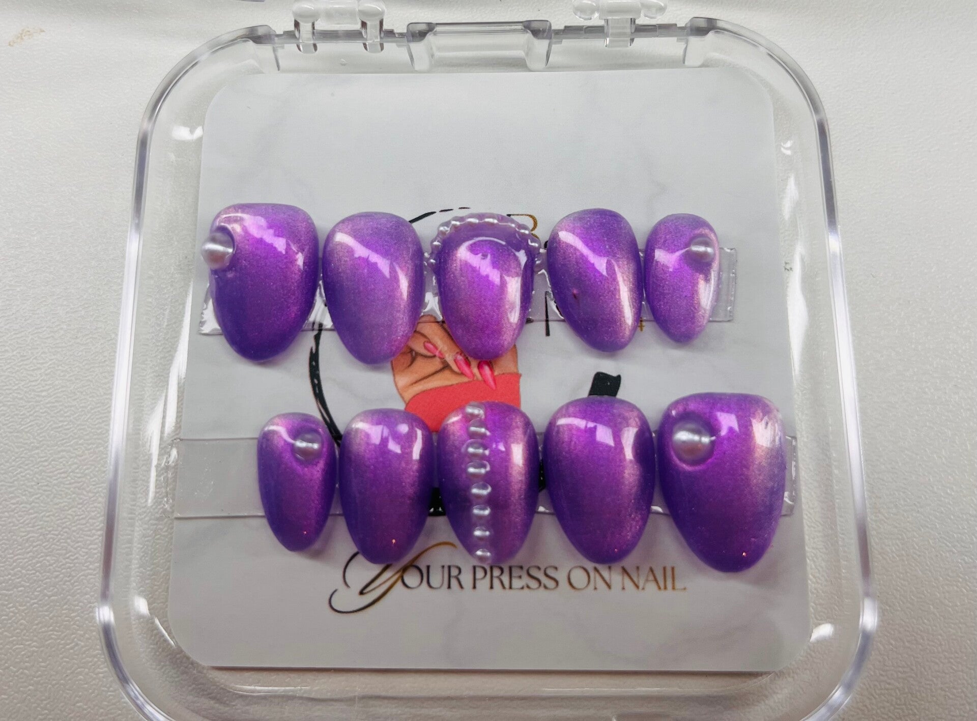Press On Nails Améthyste Perlée – Reproductible sur commande | Taille personnalisée