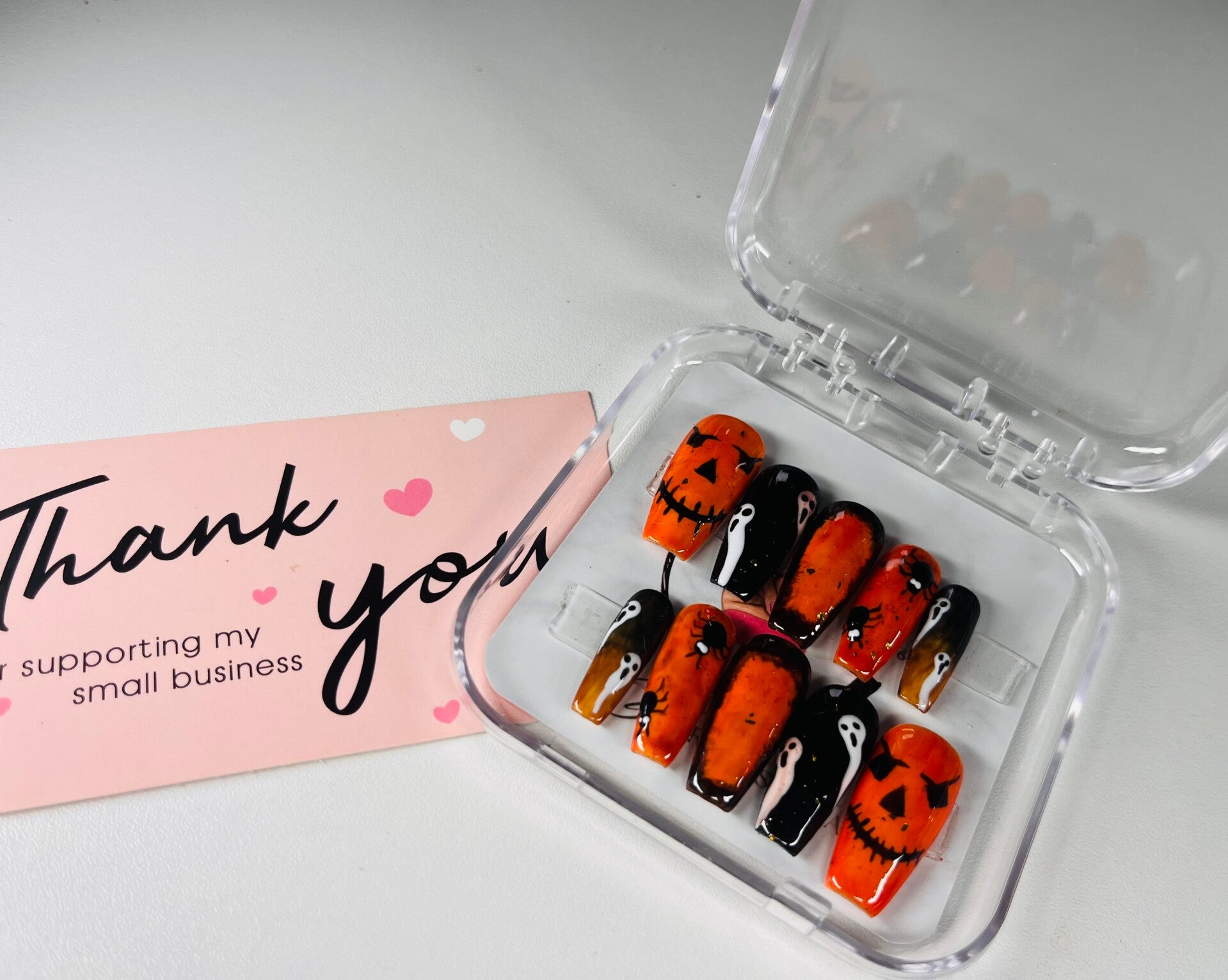 Press On Nails Dark Pumpkin Night – Reproductible sur commande | Taille personnalisée