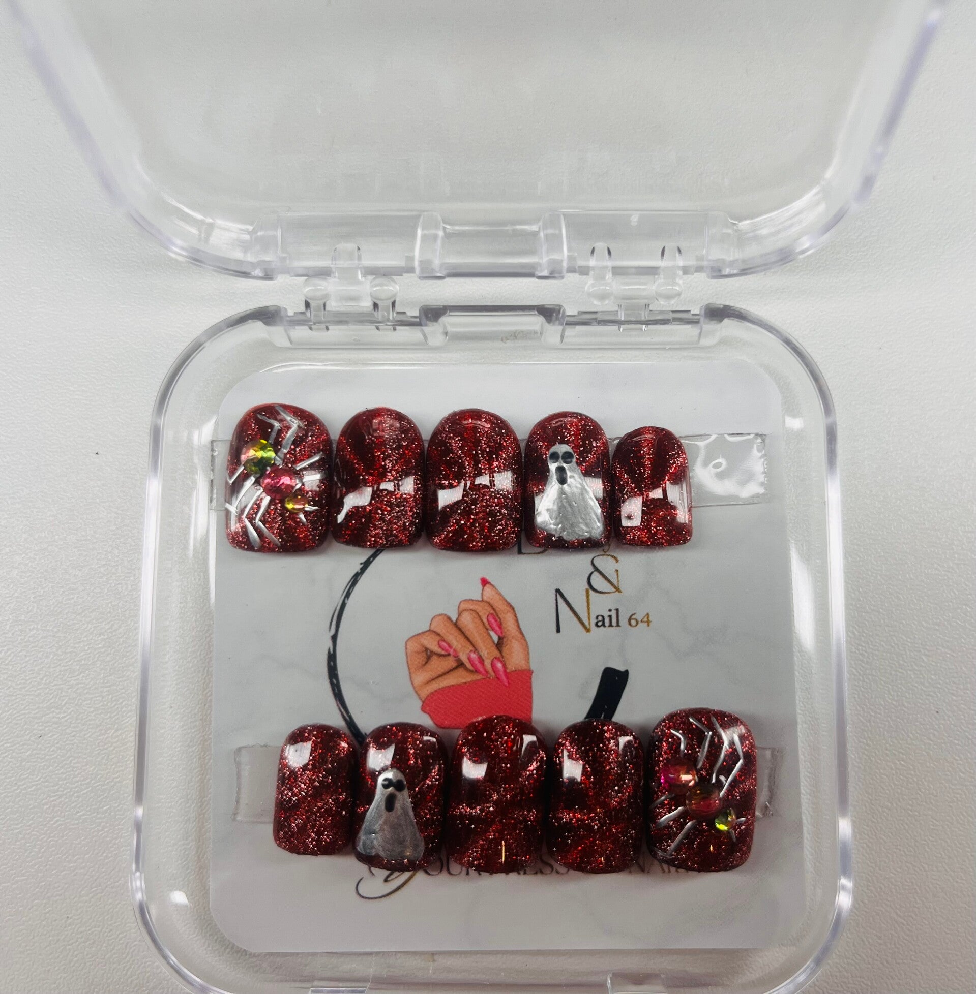 Press On Nails Glam Ghost – Reproductible sur commande | Taille personnalisée