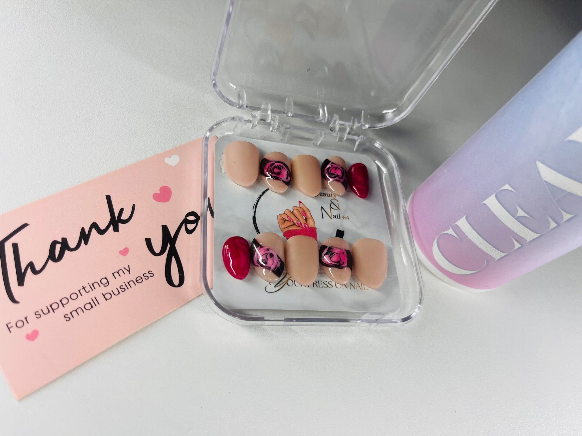 Press On Nails Mélodie de Rose – Reproductible sur commande | Taille personnalisée