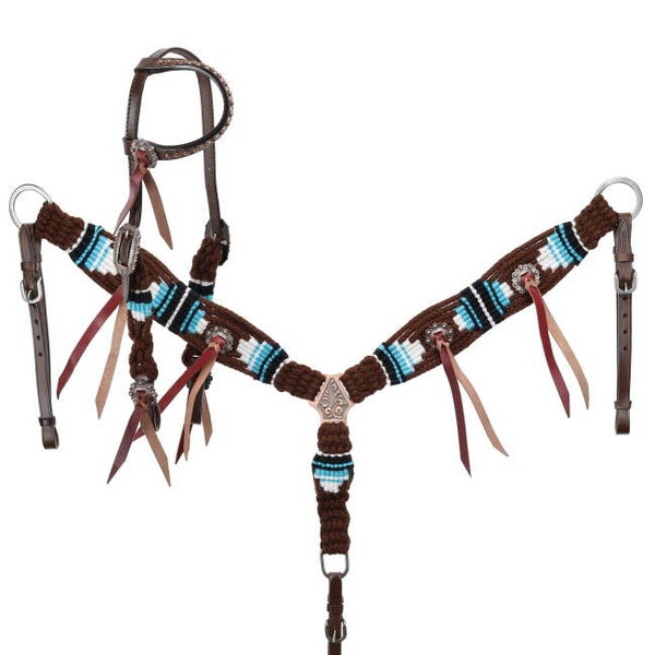 Teal Hollow Mohair One Ear Headstall and Breastcollar Set (2947)