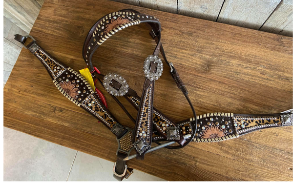 set kopstuk + borstriem cheetah/bloem (186)