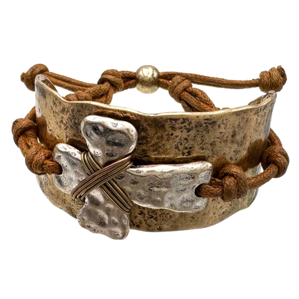 Kruis Rustieke Westerse Gehamerde Metalen Manchette Armband (3086)