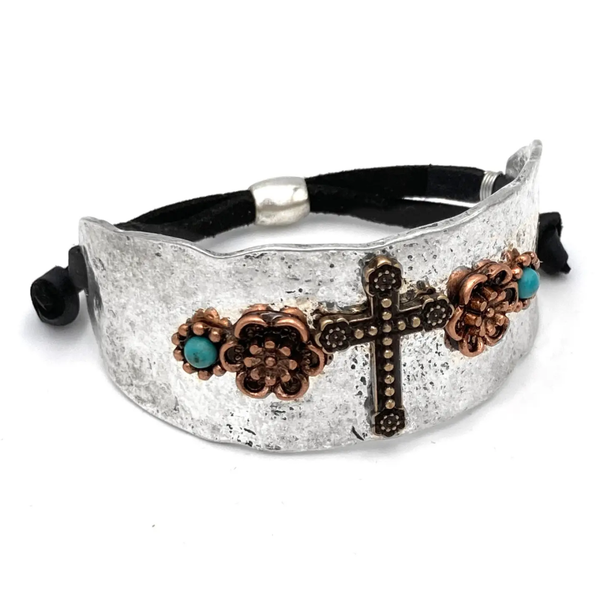 Kruis bloem turquoise western armband manchet (3090)