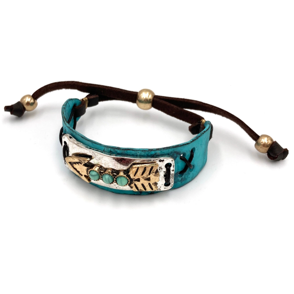 Turquoise Stone Native Arrow Rope Western Armband Manchet (3095)