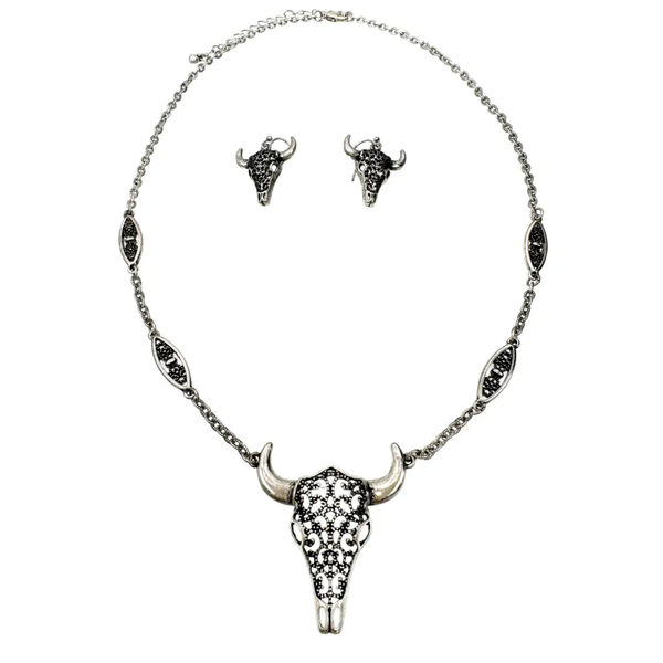 Set oorbellen met westerse textuur en longhornhalsketting (3097)