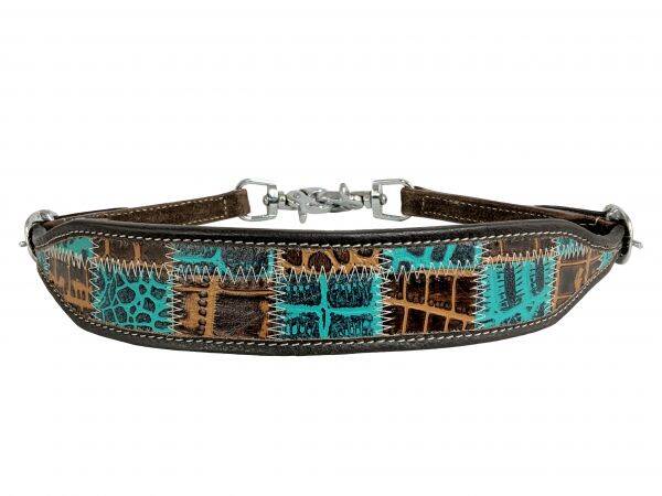 Leather wither strap with teal gator patchwork pattern (2865)
