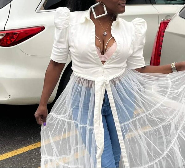 Porcelain Bloom White Denim Dress